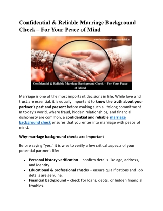 Confidential and Reliable Marriage Background Check  For Your Peace of Mind