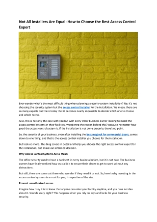 Not All Installers Are Equal How to Choose the Best Access Control Expert