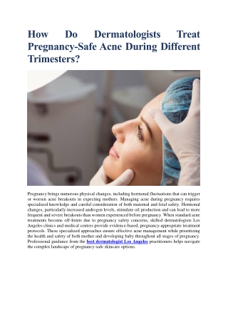 How Do Dermatologists Treat Pregnancy-Safe Acne During Different Trimesters?