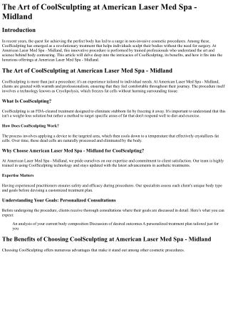 The Art of CoolSculpting at American Laser Med Spa - Midland