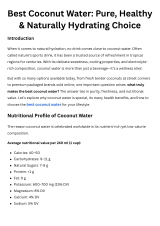 Best Coconut Water Pure, Healthy & Naturally Hydrating Choice