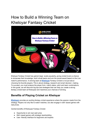 How to Build a Winning Team on Kheloyar Fantasy Cricket