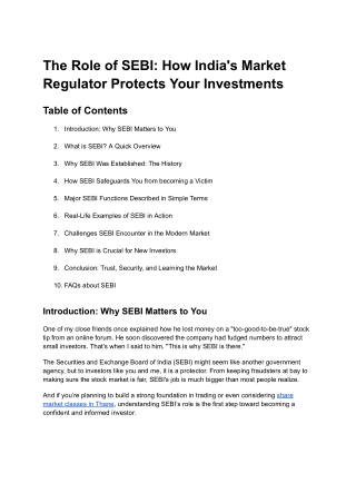 The Role of SEBI: How India's Market Regulator Protects Your Investments