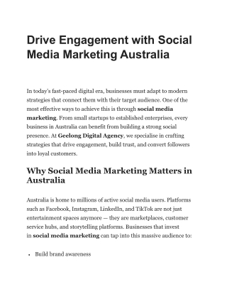 Drive Engagement with Social Media Marketing Australia