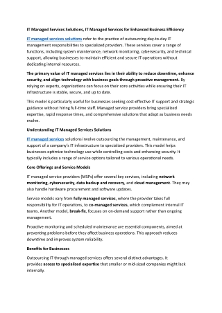 IT Managed Services Solutions, IT Managed Services for Enhanced Business Efficiency