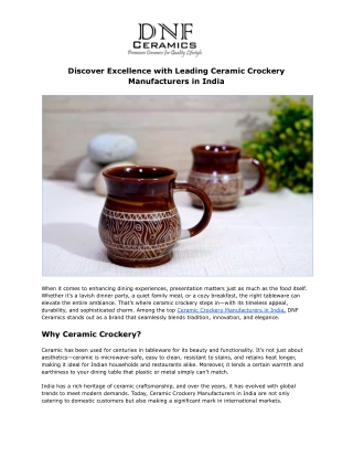 Discover Excellence with Leading Ceramic Crockery Manufacturers in India