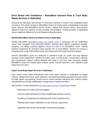 Drive Ahead with Confidence – BharatBenz Genuine Parts & Truck Body Repair Services in Hyderabad