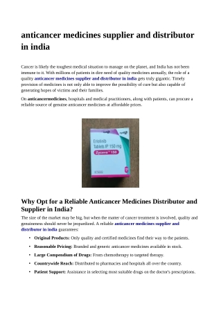 anticancer medicines supplier and distributor in india
