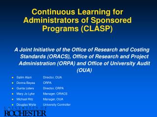 Continuous Learning for Administrators of Sponsored Programs (CLASP)