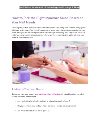 How to Pick the Right Manicure Salon Based on Your Nail Needs