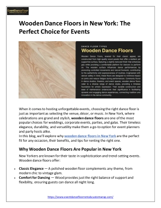 Wooden Dance Floors in New York: The Perfect Choice for Events