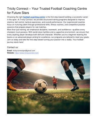 Tricity Connect – Your Trusted Football Coaching Centre for Future Stars