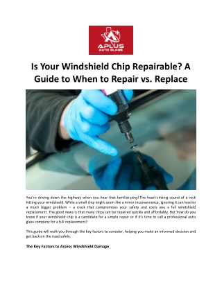 Windshield Chip Repair or Replacement How to Know the Right Solution