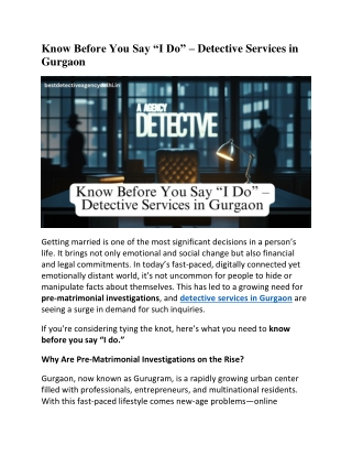 Know Before You Say “I Do” – Detective Services in Gurgaon
