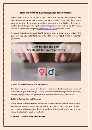 How to Find the Best Sexologist for Your Concerns
