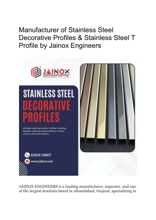 Manufacturer of Stainless Steel Decorative Profiles & Stainless Steel T Profile