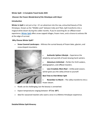 Winter Spiti tour package by Deyor