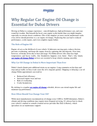 Why Regular Car Engine Oil Change is Essential for Dubai Drivers