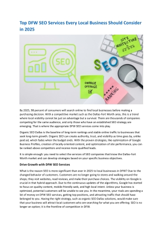 Top DFW SEO Services Every Local Business Should Consider in 2025