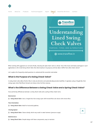 Lined Swing Check Valves: Purpose, Types & Benefits | Transflow