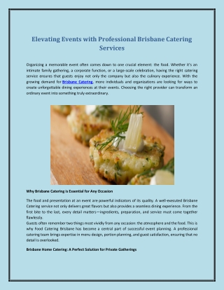 Elevating Events with Professional Brisbane Catering Services