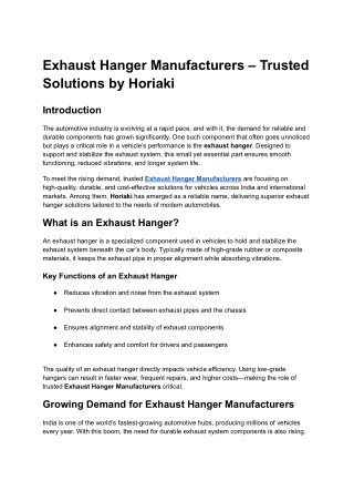Exhaust Hanger Manufacturers – Trusted Solutions by Horiaki