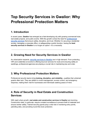 Top Security Services in Gwalior: Why Professional Protection Matters