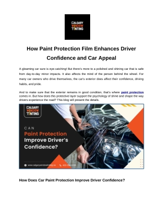How Paint Protection Film Enhances Driver Confidence and Car Appeal