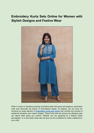 Embroidery Kurta Sets Online for Women with Stylish Designs and Festive Wear