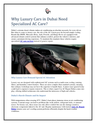 Why Luxury Cars in Dubai Need Specialized AC Care