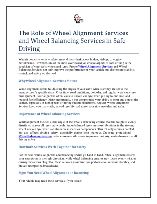 The Role of Wheel Alignment Services and Wheel Balancing Services in Safe Driving