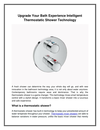 Upgrade Your Bath Experience Intelligent Thermostatic Shower Technology