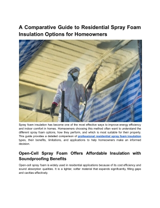 A Comparative Guide to Residential Spray Foam Insulation Options for Homeowners