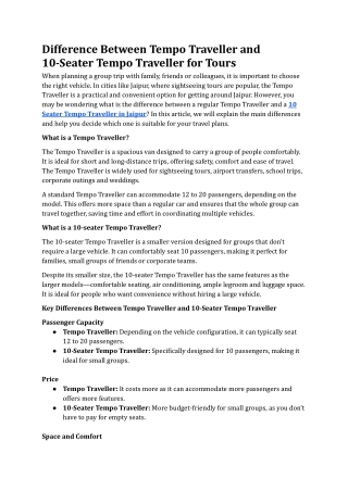 Difference Between Tempo Traveller and 10-Seater Tempo Traveller for Tours