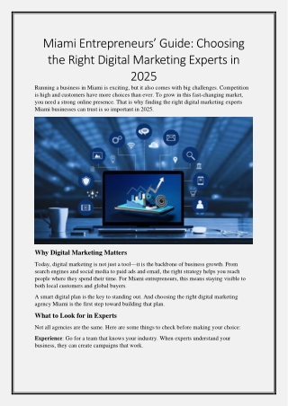 Miami Entrepreneurs’ Guide - Choosing the Right Digital Marketing Experts in 2025