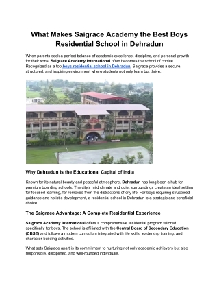 What Makes Saigrace Academy the Best Boys Residential School in Dehradun