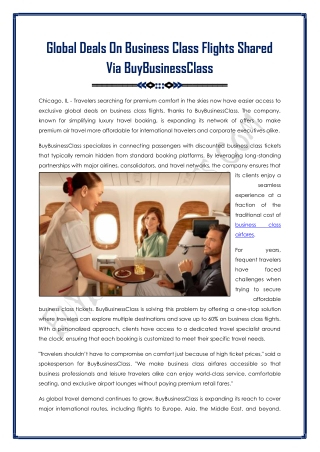 Global Deals On Business Class Flights Tickets
