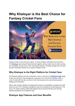 Why Kheloyar is the Best Choice for Fantasy Cricket Fans