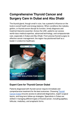 Comprehensive Thyroid Cancer and Surgery Care in Dubai and Abu Dhabi