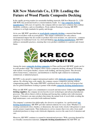 KR New Materials Co., LTD - Leading the Future of Wood Plastic Composite Decking