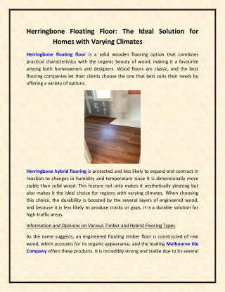 Herringbone Floating Floor The Ideal Solution for Homes with Varying Climates