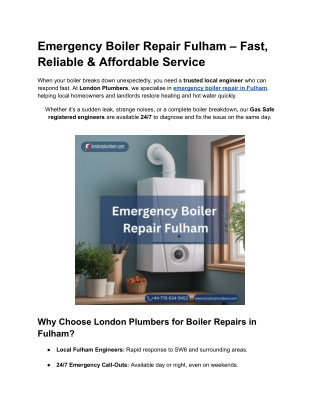 Emergency Boiler Repair Fulham – Fast 24/7 Same-Day Call-Outs