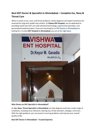 Best ENT Doctor & Specialist in Ahmedabad – Complete Ear, Nose & Throat Care