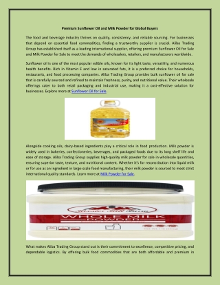Global Supply of Premium Sunflower Oil and Milk Powder
