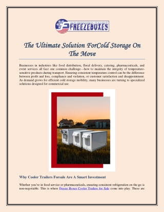 The Ultimate Solution ForCold Storage On The Move