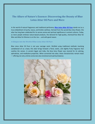 The Allure of Nature’s Essence: Discovering the Beauty of Blue Lotus Attar Oil P