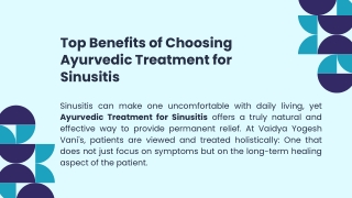 Top Benefits of Choosing Ayurvedic Treatment for Sinusitis