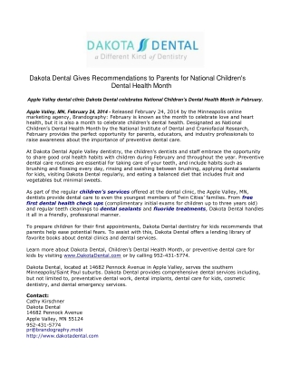 Dakota Dental Gives Recommendations to Parents for National