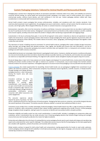 Custom Packaging Solutions Tailored for Animal Health and Nutraceutical Brands