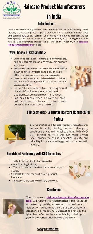 Haircare Product Manufacturers in India